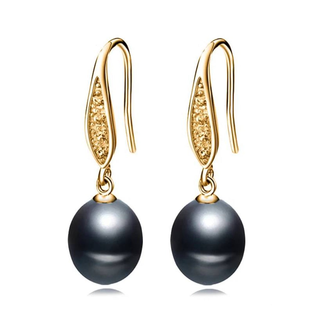 Stunning Simulated Diamond Freshwater Pearl Drop Earrings in Gold-0